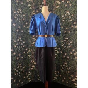 Vintage 60’s dress with peplum detail in black and blue from Yessica, size 10